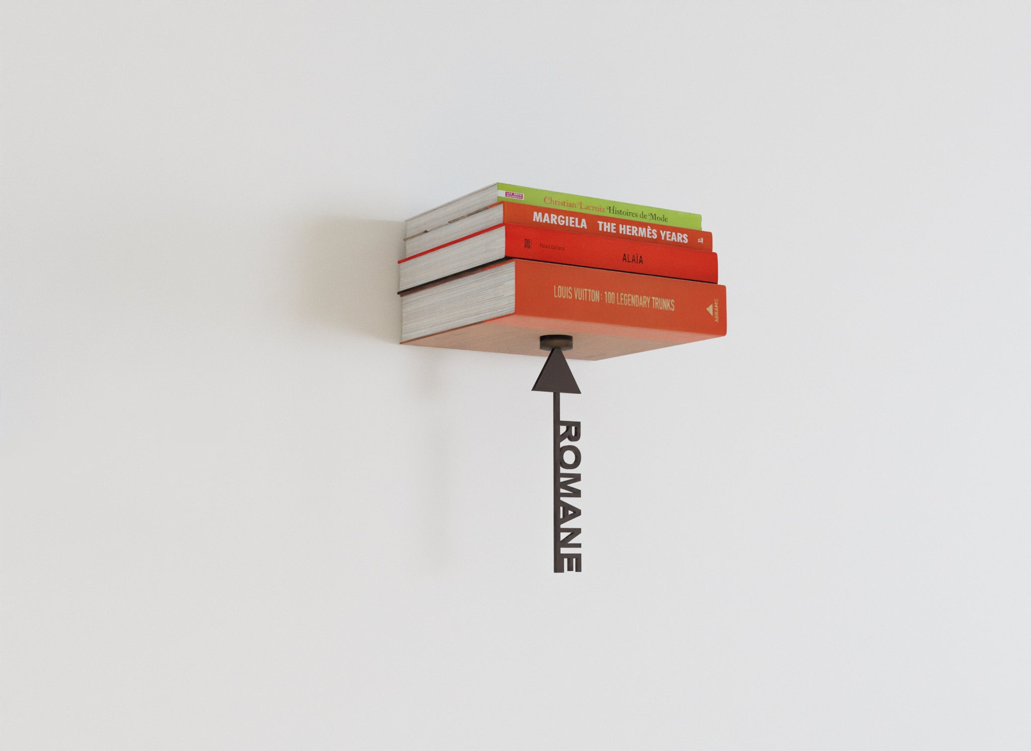 schwebendes regal floating shelf arrow sign Pfeil Zeichen Textzeichen Ordnung Kategorien  3D druck print magnet unsichtbares Wandregal Bücherregal book shelf leer empty