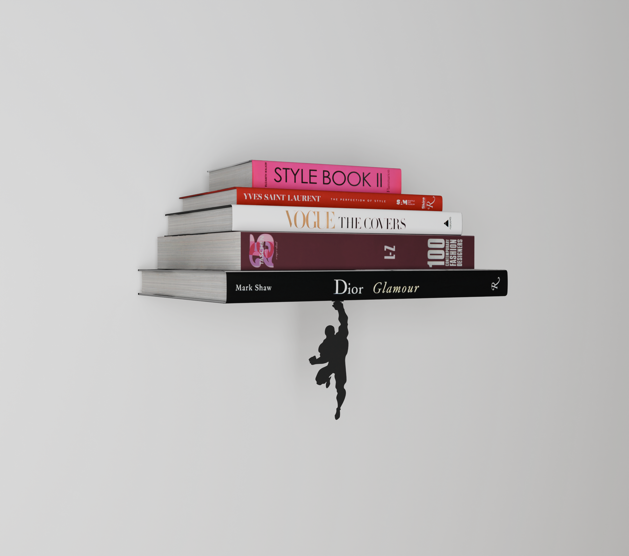 Customizable floating book shelf with a 3D-printed symbols